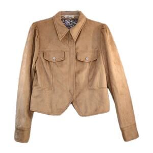 Fate Women’s Small Faux Suede Jacket Tan Zip Front Cropped Western Victorian